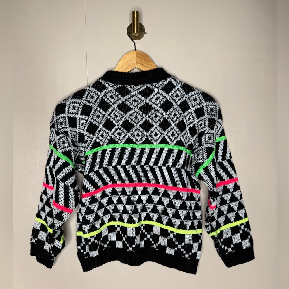 Vintage R.J. Pumpkin Neon Geometric Graphic Knit Sweater Y2K USA‎ - Picture 3 of 4